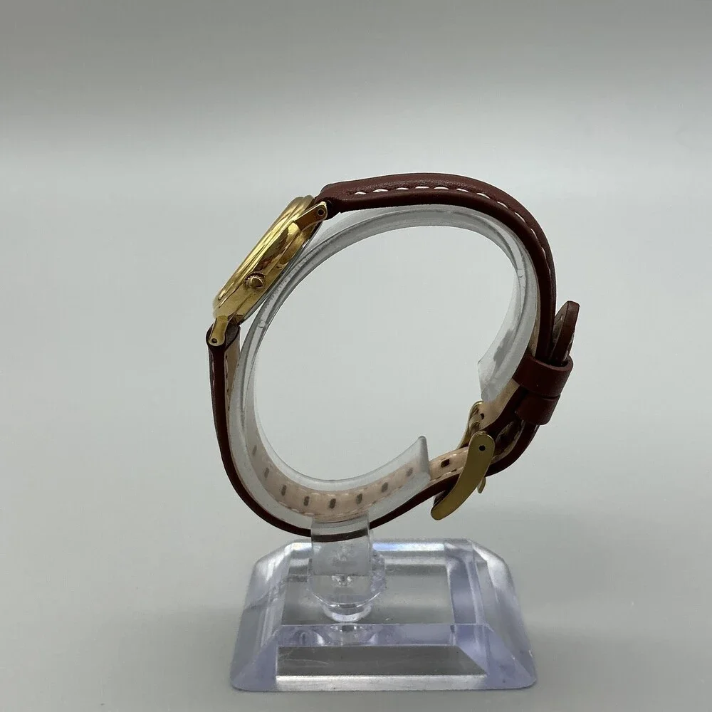 Bulova Womens Watch 26mm Cream Dial Brown Leather Strap Gold Tone New Battery